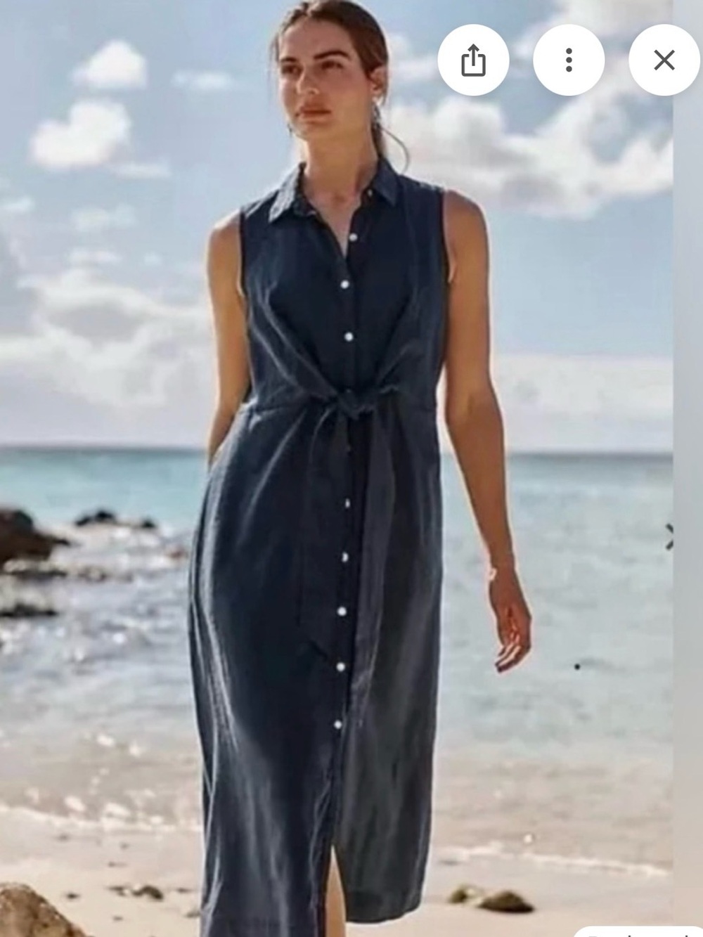 J. Jill Navy Sleeveless Button-Front Midi Dress with Waist Tie